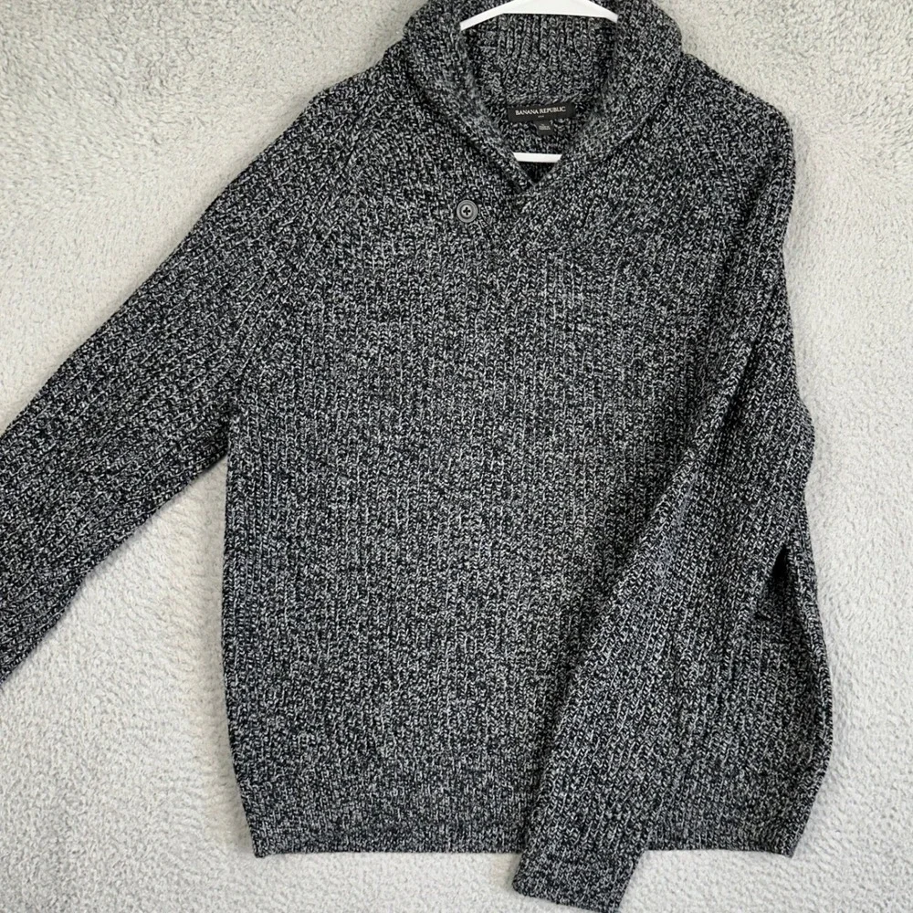 Banana Republic Wool Blend Knit Sweater Mens Large Black Shawl Collar Pullover